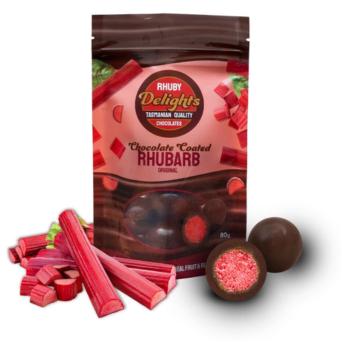 Rhuby Delights Dk Choc Rhubarb 80g